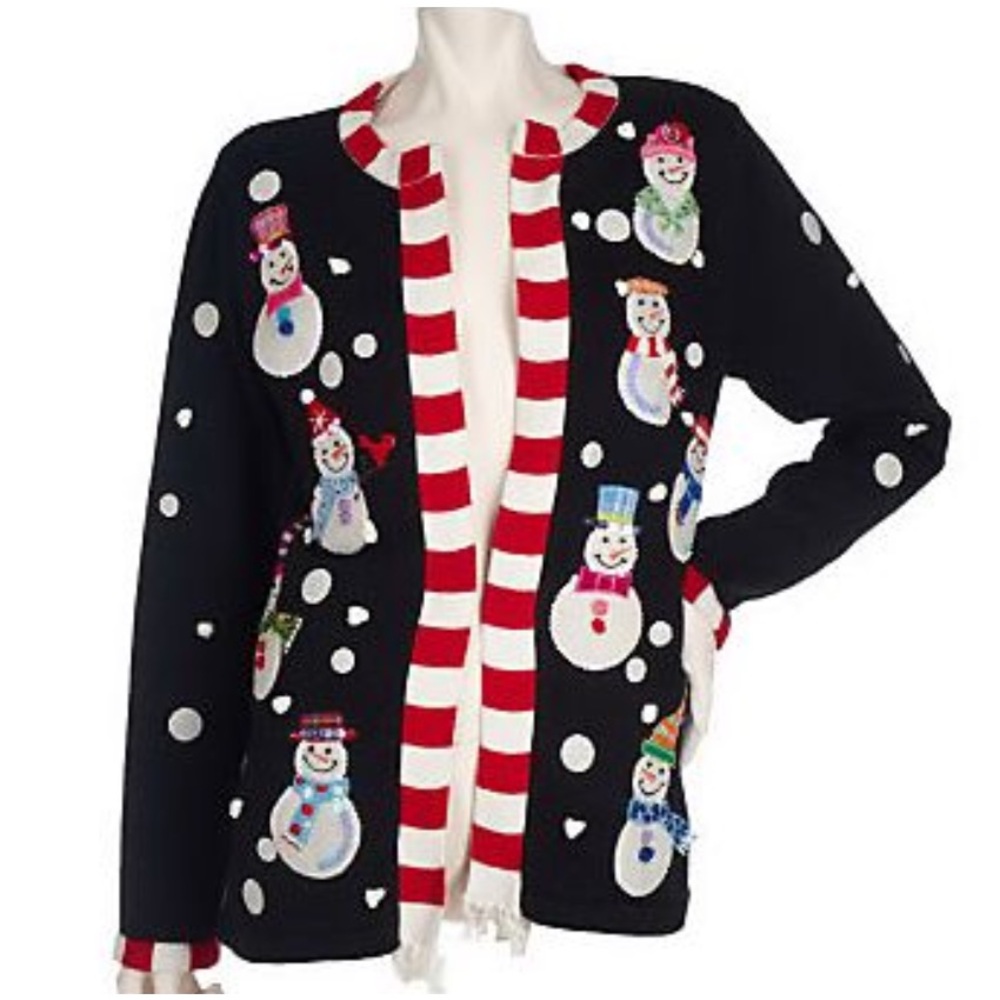 Quacker Factory 2X Vintage Snow Sweet CUTE open cardigan sweater EUC